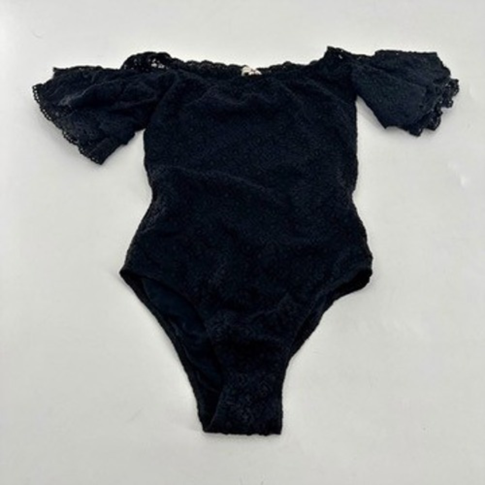 Nightcap Clothing Black Lace Off The Shoulder Bodysuit Flutter Sleeve XS USA